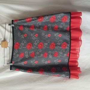 Grey flannel and red poppy mini skirt